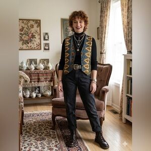 ANA MORI Artsy Beaded Vest Uni Size - 90s Vintage Hand Embroidered Batik